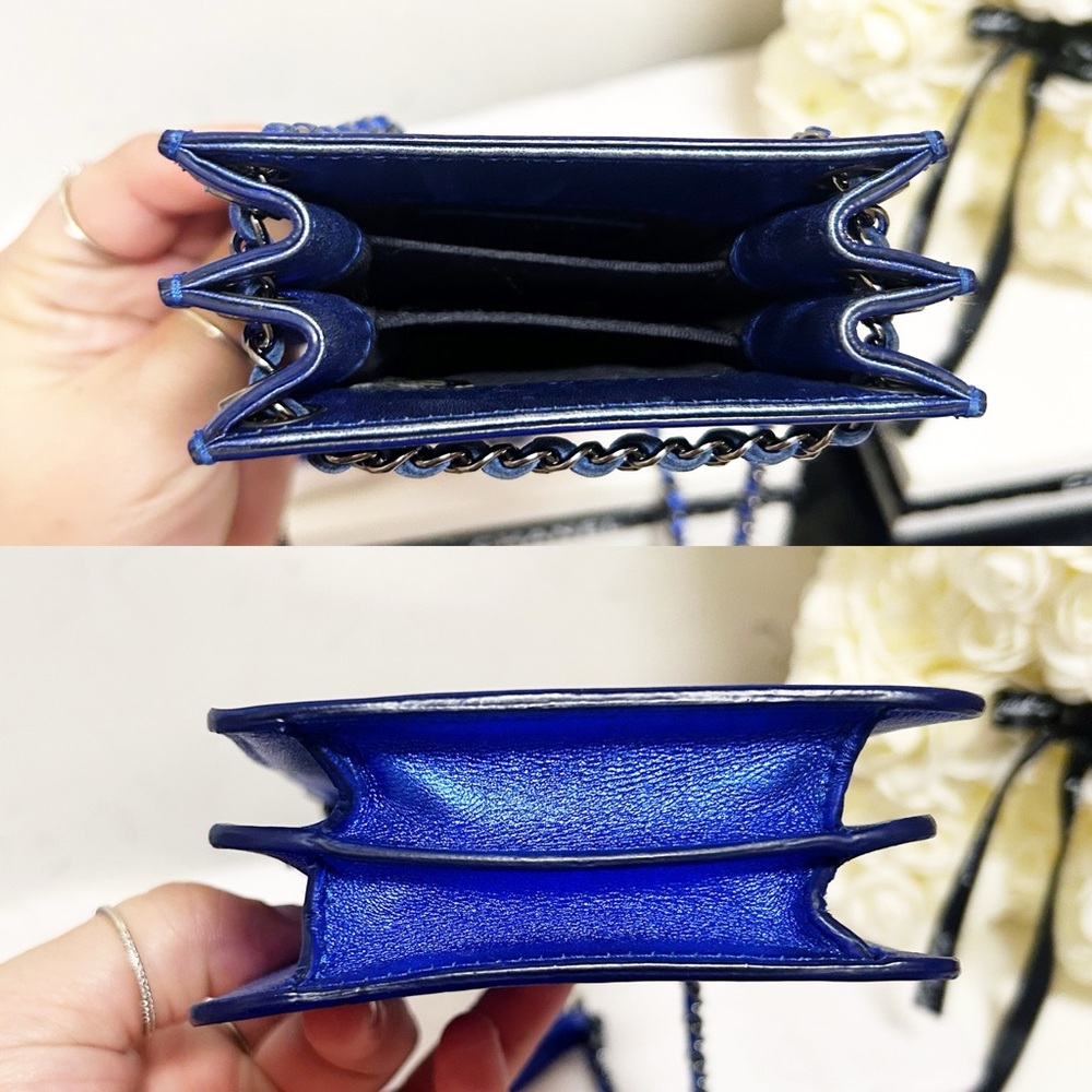 Authentic Chanel Electric / Metallic Blue Patent Leather W.O.C Crossbody Bag - Picture 8 of 13